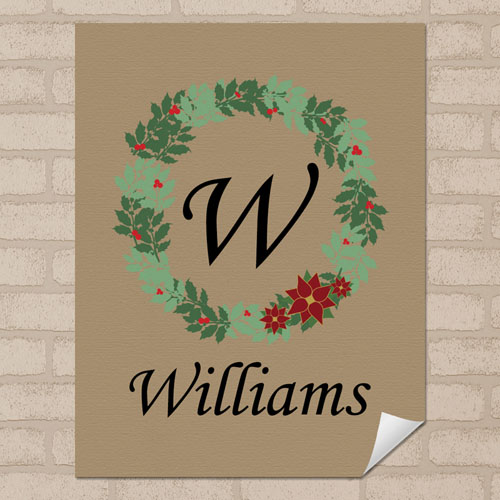 Linen Christmas Wreath Personalized Poster Print, Small 8.5