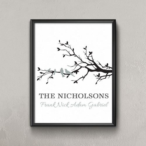 Family Tree Four Grey Birds Personalized Poster Print, Small 8.5