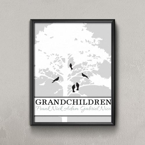 White Family Tree Five Birds Personalized Poster Print, Small 8.5