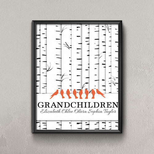 Family Tree Eight Orange Birds Personalized Poster Print, Small 8.5