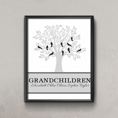 Family Tree Ten Grey Birds Personalized Poster Print