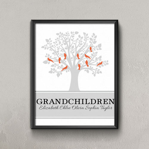 Family Tree Ten Orange Birds Personalized Poster Print