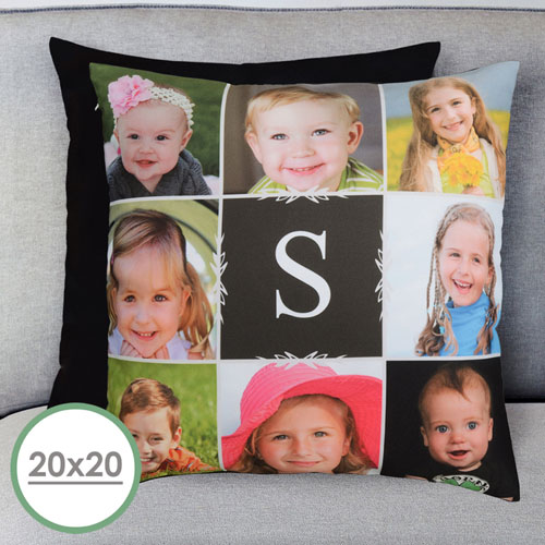 20 X 20 Monogrammed Photo Collage Personalized Pillow  Cushion (No Insert) 