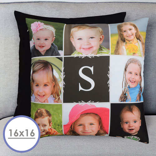16 X 16 Monogrammed Photo Collage Personalized Pillow  Cushion (No Insert) 