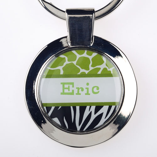 Lime Black Animal Print Personalized Round Metal Keychain (Small)