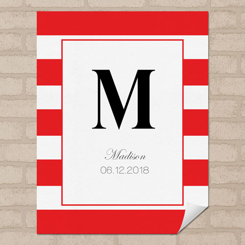 Red Stripe Personalized Name Poster Print Small 8.5