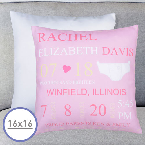 Girl Birth Announcement Personalized Pillow Cushion Cover 16