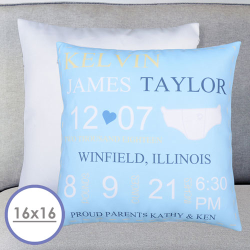Boy Birth Announcement Personalized Large Cushion 18