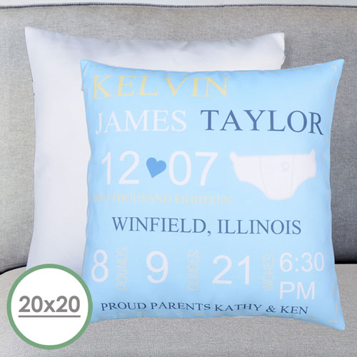 Boy Birth Announcement Personalized Large Pillow Cushion Cover 20