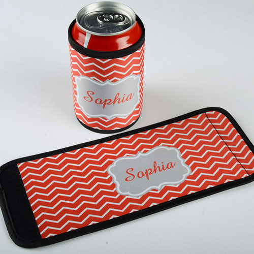 Red Chevron Personalized Can And Bottle Wrap