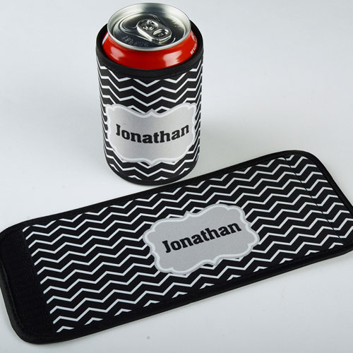 Black Chevron Personalized Can And Bottle Wrap
