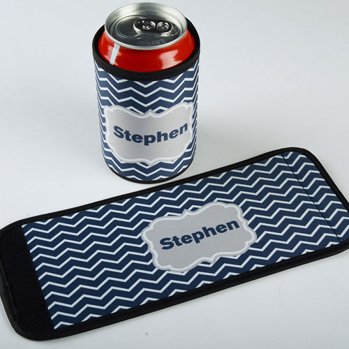 Navy Chevron Personalized Can And Bottle Wrap