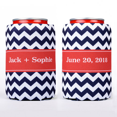 Navy Chevron Stripe Personalized Can Cooler