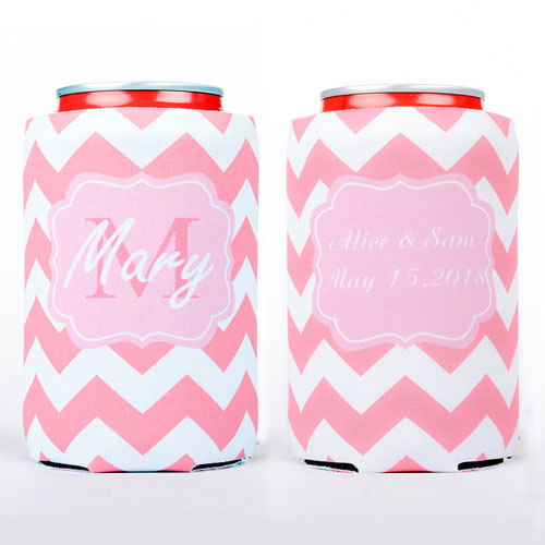 Carol Pink Chevron Name Initial Personalized Can Cooler