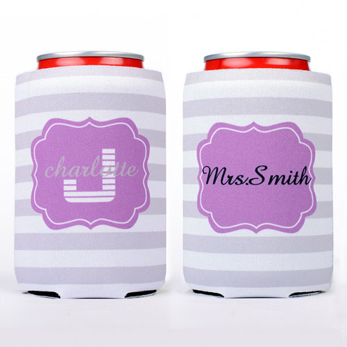 Grey Stripe Personalized Can Cooler