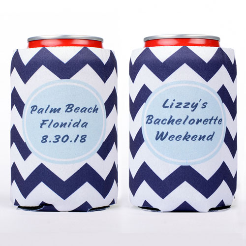 Navy Chevron Blue Personalized Can Cooler