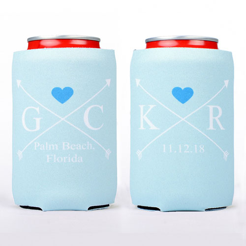 Hearts And Arrow Personalized Can Cooler, Blue