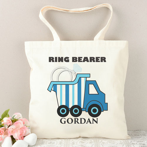 Ring Bearer Blue Stripe Truck Personalized Tote Bag
