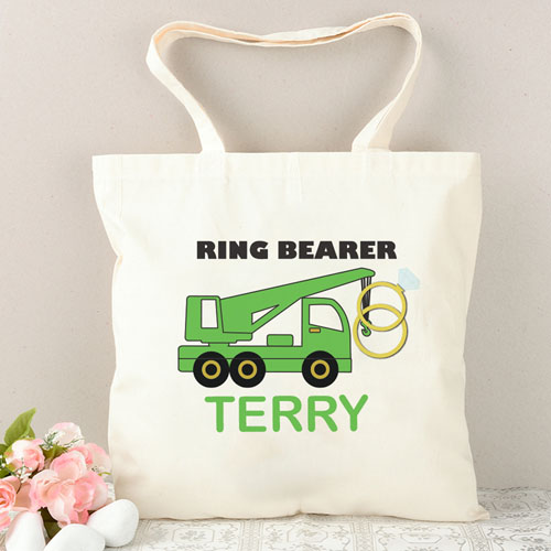 Ring Bearer Green Truck Personalized Tote Bag