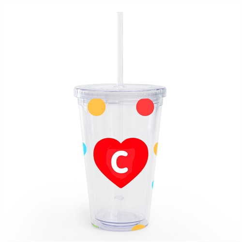 Polka Dot Red Heart Personalized Tumbler