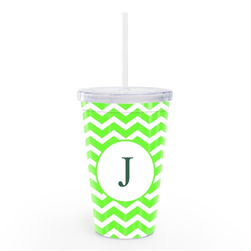 Lime Chevron Personalized Acrylic Double Wall Tumbler