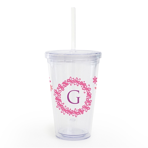 Customize Pink Floral Acrylic Double Wall Tumbler