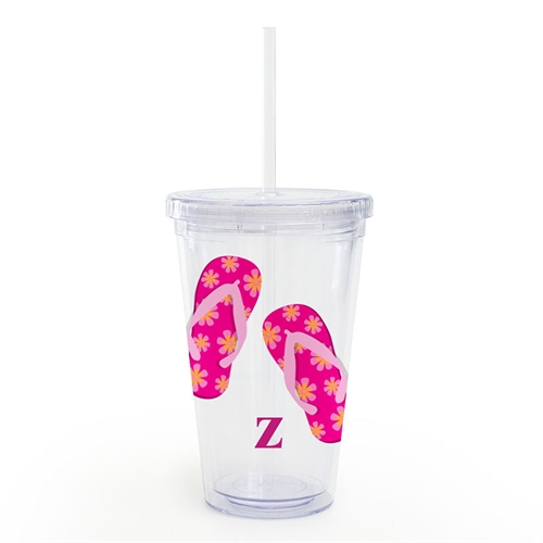Pink Flip Flops Personalized Acrylic Double Wall Tumbler