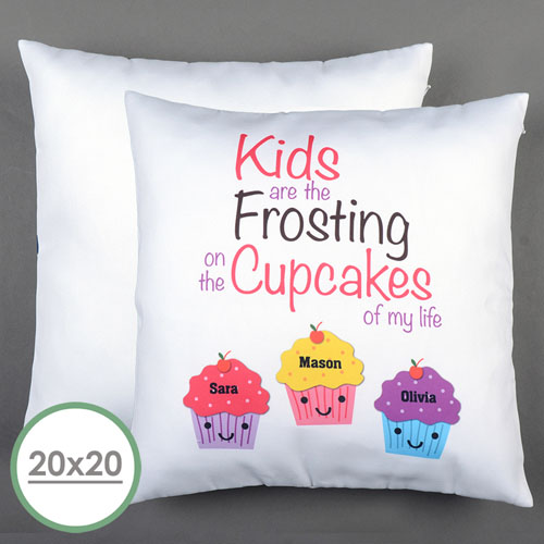 Three Cupcakes Personalized Large Pillow Cushion Cover 20