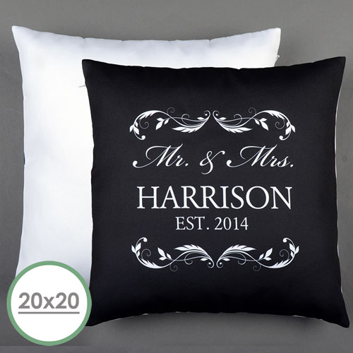 Mr. & Mrs. Personalized Pillow Black 20X20 Cushion (No Insert) 