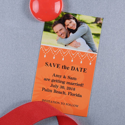 Create And Print Orange Luster Photo Save The Date Magnet 2x3.5 Card Size
