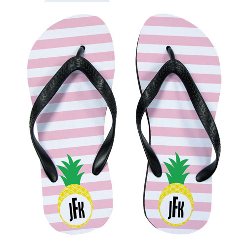 Carol Stripe Pineapple Personalized Flip Flops, Women Medium