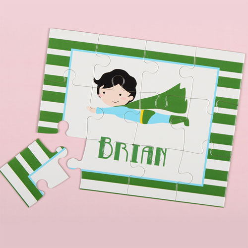 Superboy Personalized Kids Puzzle, Green Stripe