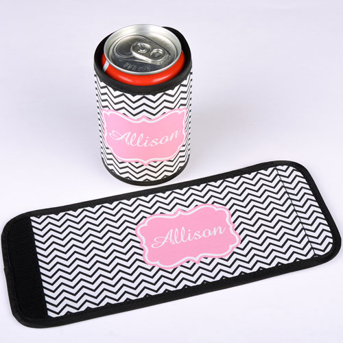 Black Pink Chevron Personalized Can And Bottle Wrap