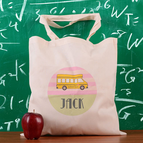 Pink Stripe School Bus Personalized School Tote