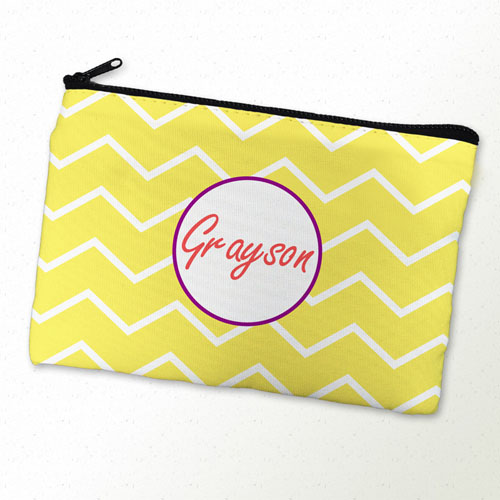 Lime Chevron Purple Frame Personalized Cosmetic Bag