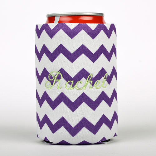 Purple Chevron Embroidery Personalized Can Cooler