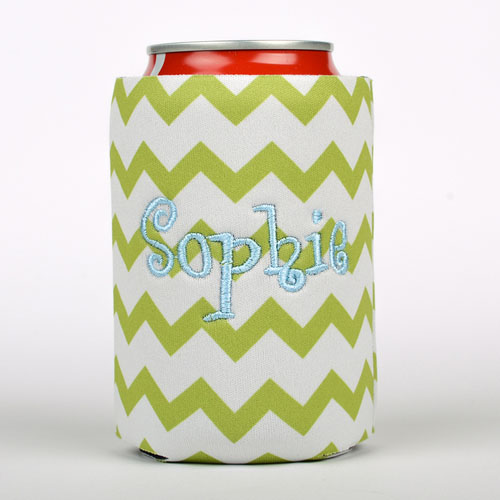 Lime Green Chevron Embroidery Personalized Can Cooler