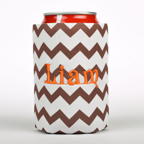 Chocolate Chevron Embroidery Personalized Can Cooler