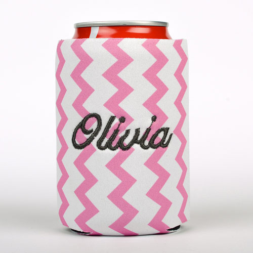 Pink Zig Zag Embroidery Personalized Can Cooler