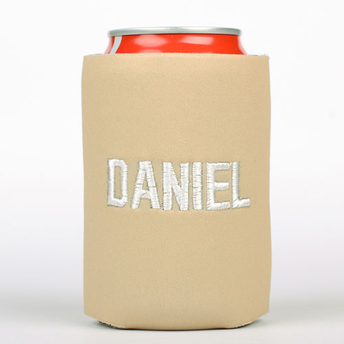Beige Monogrammed Personalized Embroidered Can Cooler