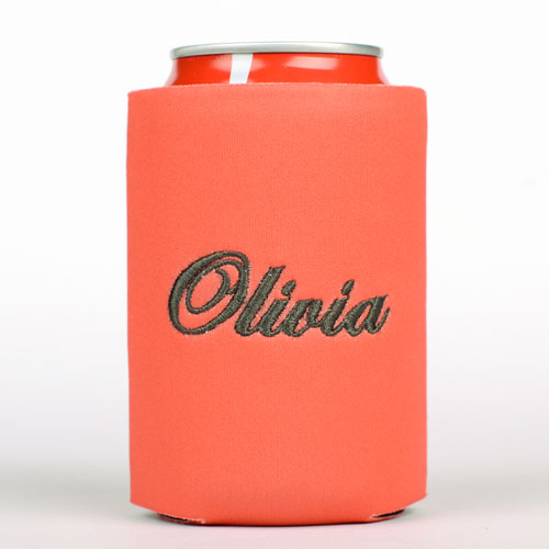 Red Monogrammed Personalized Embroidered Can Cooler