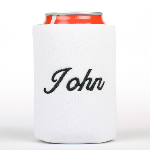 White Monogrammed Personalized Embroidered Can Cooler