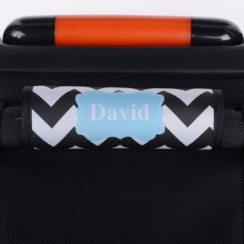 Black Chevron Aqua Personalized Luggage Handle Wrap