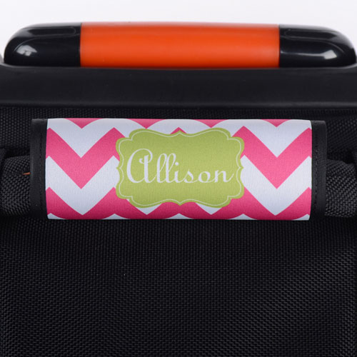 Hot Pink Chevron Lime Personalized Luggage Handle Wrap