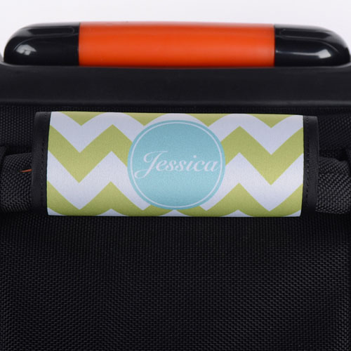Lime Chevron Aqua Personalized Luggage Handle Wrap