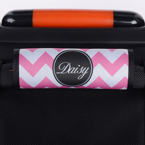 Pink Chevron Black Personalized Luggage Handle Wrap