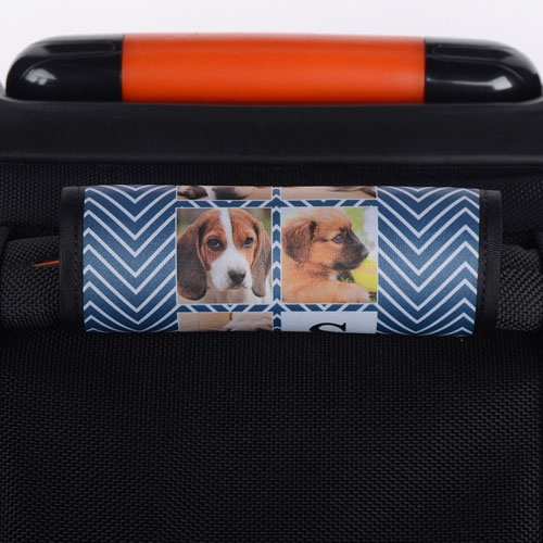Navy Chevron Collage Personalized Luggage Handle Wrap