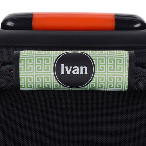 Green Black Greek Key Personalized Luggage Handle Wrap