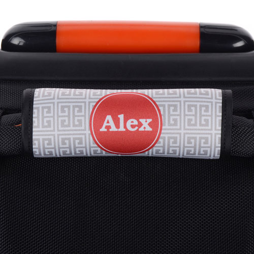 Grey Greek Key Personalized Luggage Handle Wrap