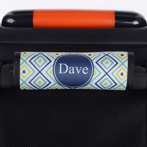 Navy Peacock Ikat Personalized Luggage Handle Wrap